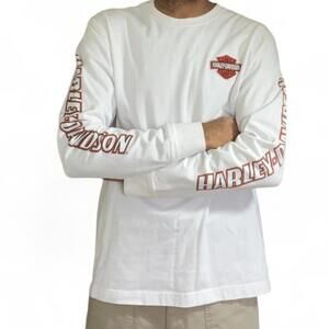 Harley Davidson White Graphic Sleeve Print Shirt
